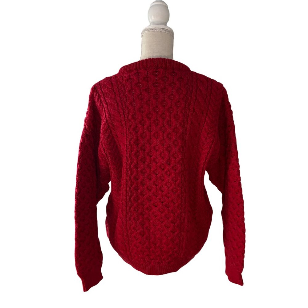 Cladyknit vintage Irish Fisherman Sweater red M medium wool cable knit Ireland - Picture 7 of 8